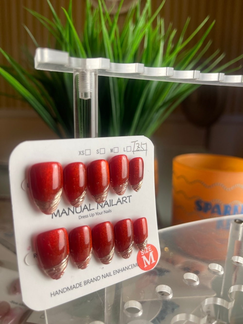 Red Metallic French Tip Press-On Nails